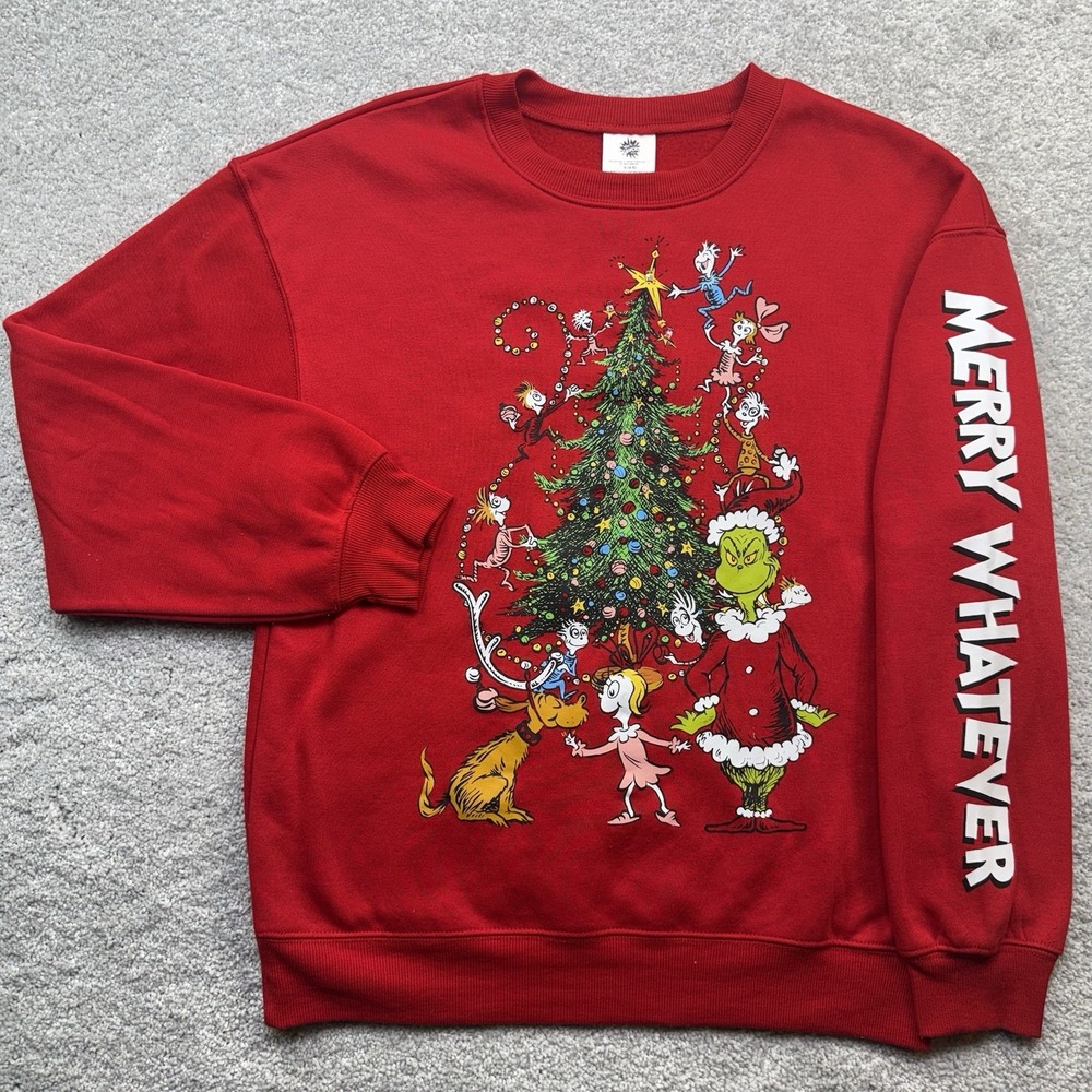 The Grinch Youth Light Up Christmas Sweatshirt S 4-6 Merry Whatever Seuss Tree